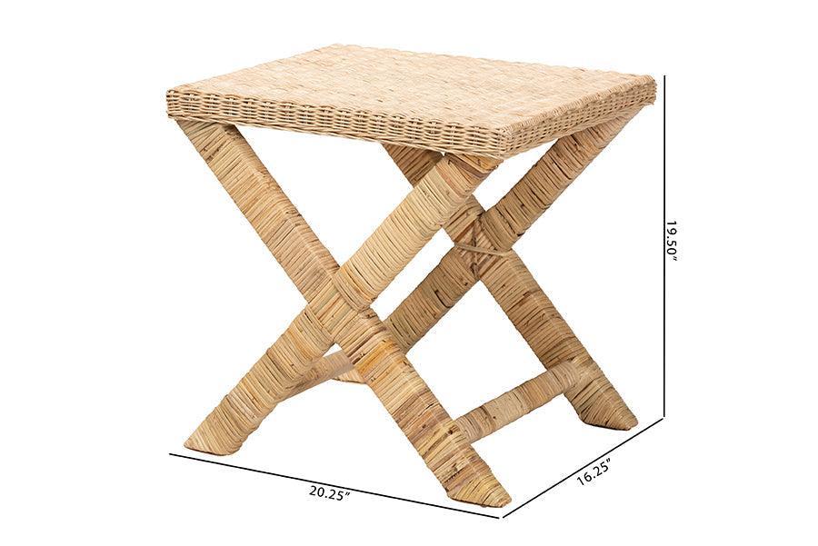 Farica Modern Bohemian Natural Rattan And Mahogany Accent Bench FredCo