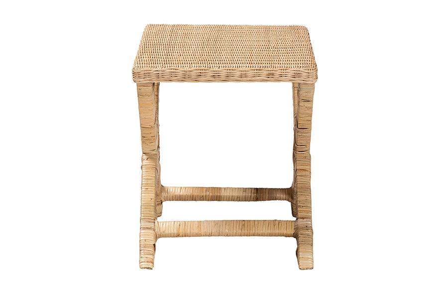 Farica Modern Bohemian Natural Rattan And Mahogany Accent Bench FredCo
