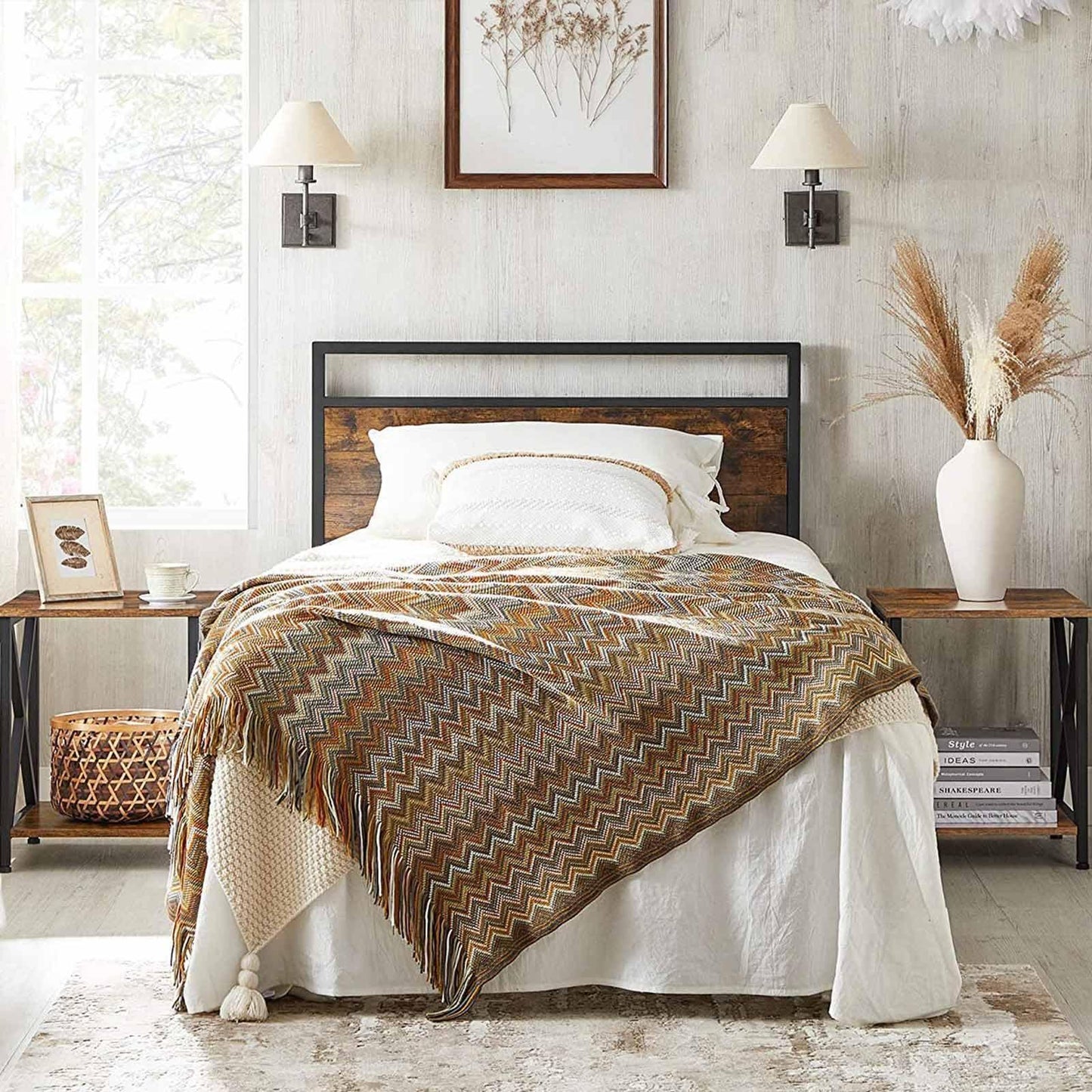 Farmhouse-style Rustic Brown & Black Side Table Nightstand FredCo