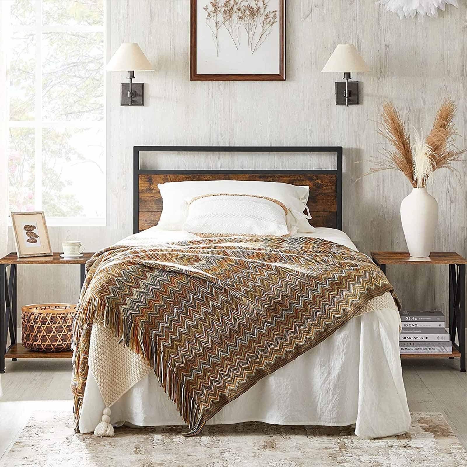 Farmhouse-style Rustic Brown & Black Side Table Nightstand FredCo