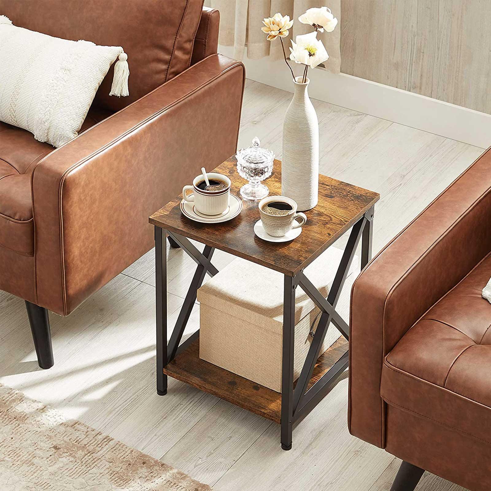 Farmhouse-style Rustic Brown & Black Side Table Nightstand FredCo