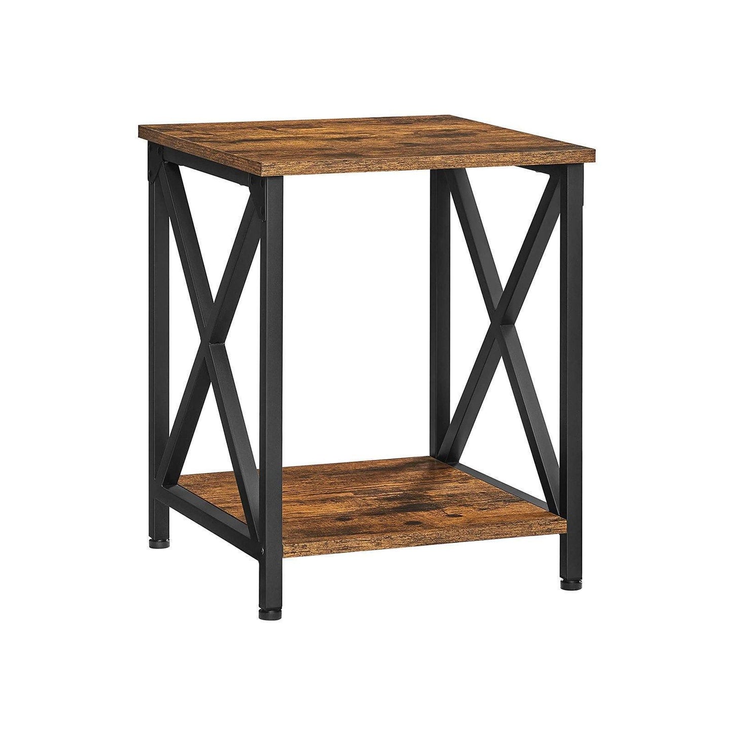 Farmhouse-style Rustic Brown & Black Side Table Nightstand FredCo