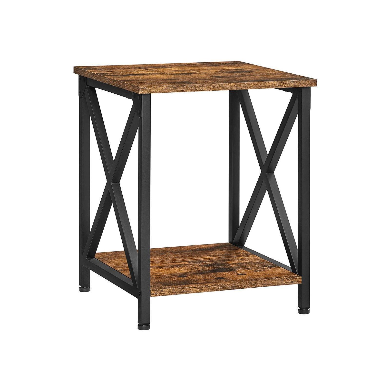 Farmhouse-style Rustic Brown & Black Side Table Nightstand FredCo