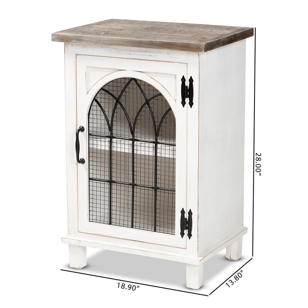 Faron Classic and Traditional Farmhouse Two-Tone Distressed White and Oak Brown Finished Wood 1-Door Nightstand FredCo