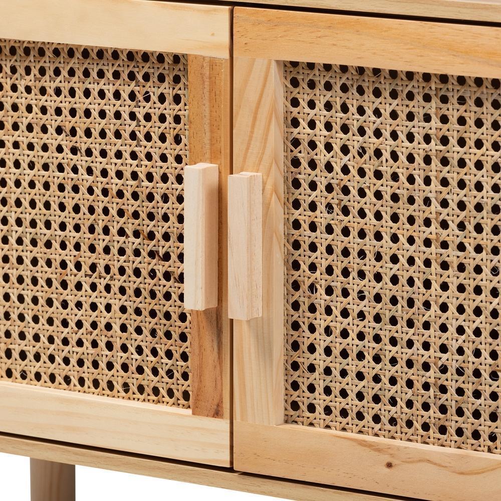 Faulkner Mid-Century Modern Natural Brown Finished Wood and Rattan 2-Door Bookcase FredCo