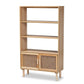 Faulkner Mid-Century Modern Natural Brown Finished Wood and Rattan 2-Door Bookcase FredCo