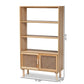 Faulkner Mid-Century Modern Natural Brown Finished Wood and Rattan 2-Door Bookcase FredCo