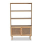 Faulkner Mid-Century Modern Natural Brown Finished Wood and Rattan 2-Door Bookcase FredCo