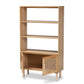 Faulkner Mid-Century Modern Natural Brown Finished Wood and Rattan 2-Door Bookcase FredCo