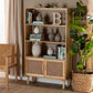 Faulkner Mid-Century Modern Natural Brown Finished Wood and Rattan 2-Door Bookcase FredCo