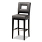 Faustino Modern and Contemporary Grey Faux Leather Upholstered Black Finished Wood Bar Stool FredCo