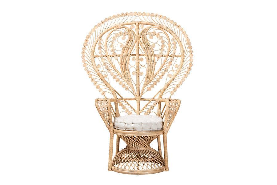 Fedra Modern Bohemian Natural Brown Rattan Peacock Accent Chair FredCo