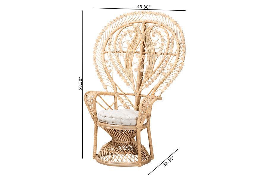 Fedra Modern Bohemian Natural Brown Rattan Peacock Accent Chair FredCo