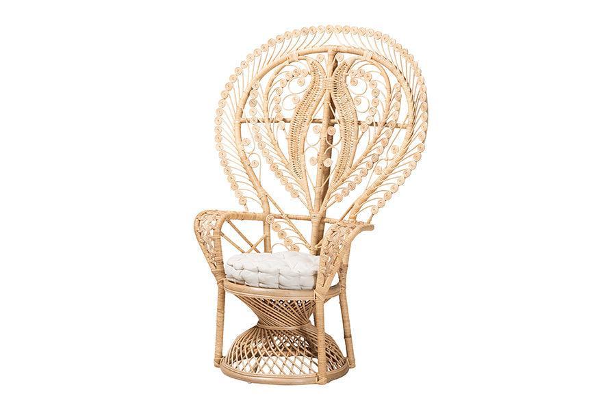 Fedra Modern Bohemian Natural Brown Rattan Peacock Accent Chair FredCo