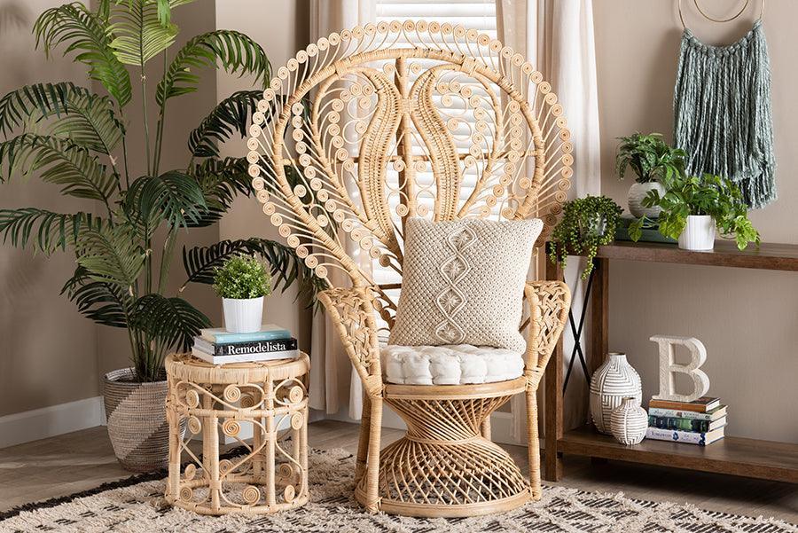 Fedra Modern Bohemian Natural Brown Rattan Peacock Accent Chair FredCo