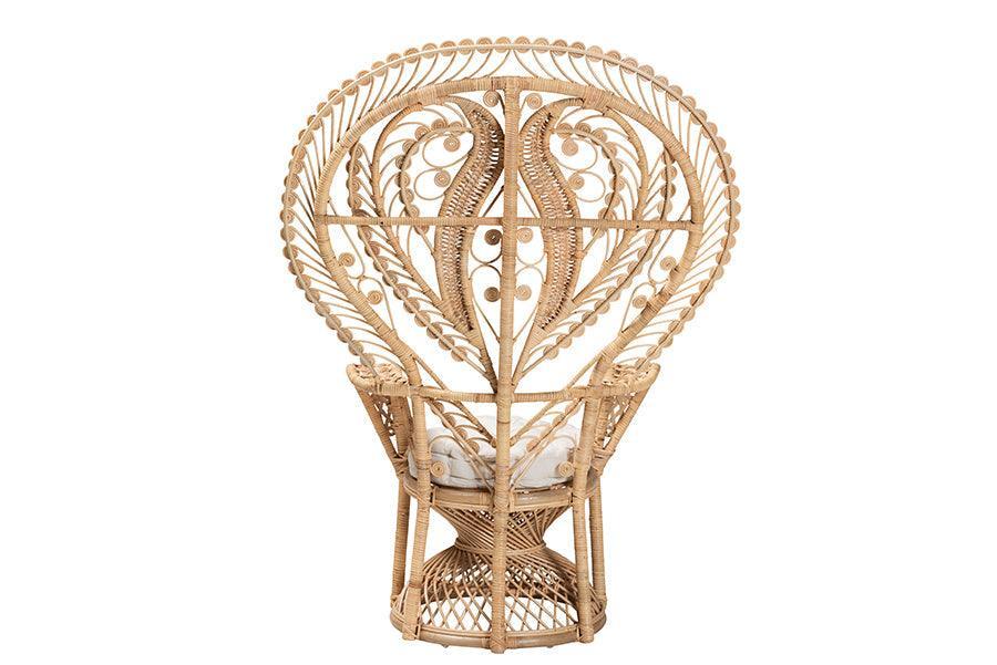 Fedra Modern Bohemian Natural Brown Rattan Peacock Accent Chair FredCo