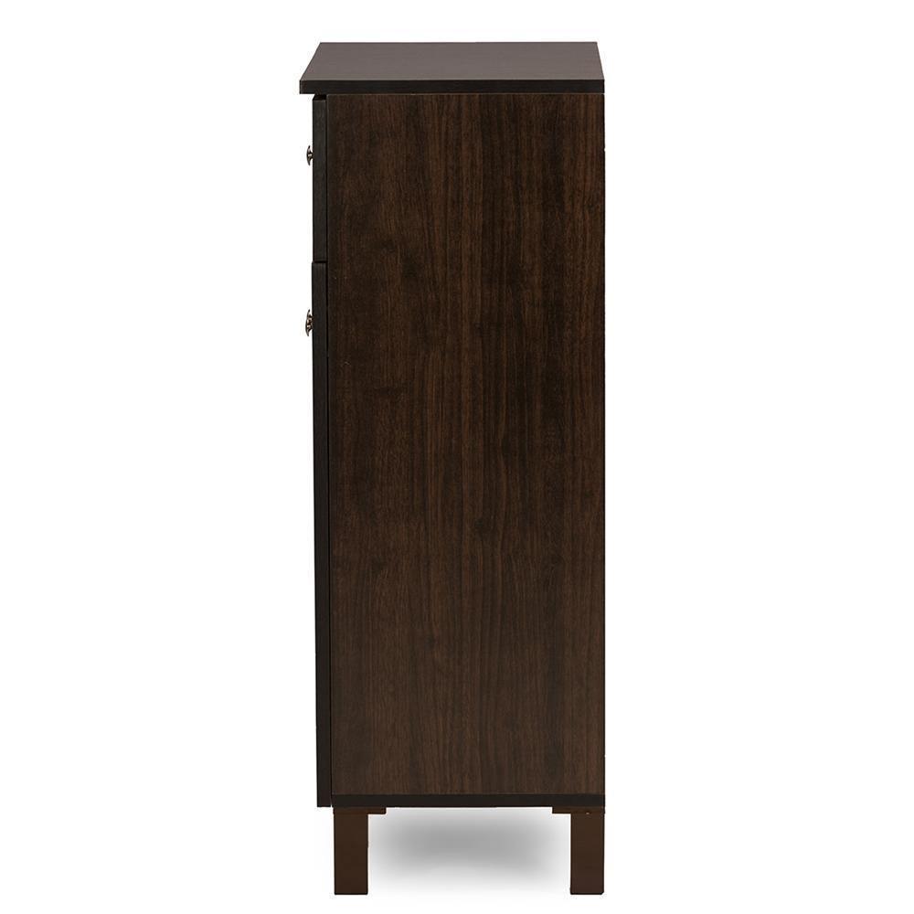 Felda Dark Brown Modern Shoe Cabinet with 2 Doors and Drawer FredCo