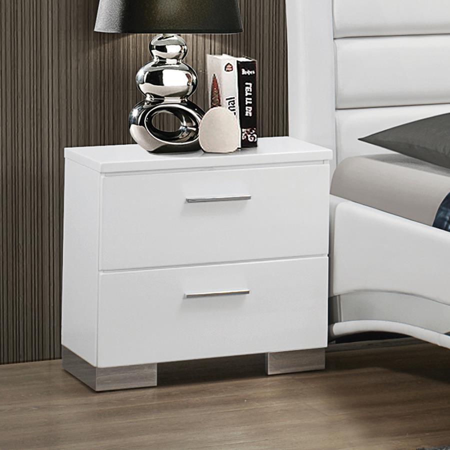 Felicity 2-drawer Nightstand Glossy White 203502 Coaster FredCo