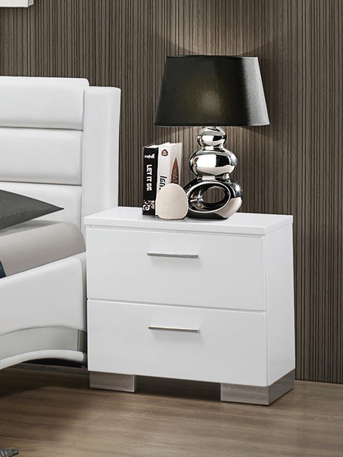 Felicity 2-drawer Nightstand Glossy White 203502 Coaster FredCo