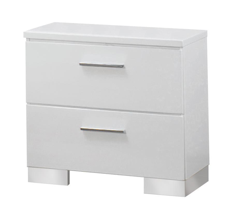 Felicity 2-drawer Nightstand Glossy White 203502 Coaster FredCo