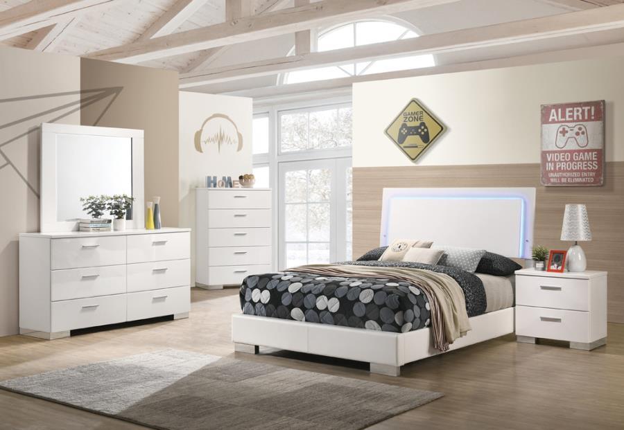 Felicity 4-piece Full Bedroom Set with LED Lighting Glossy White Coaster FredCo