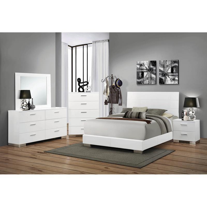 Felicity 6-piece Bedroom Set Glossy White with Plank Headboard Coaster California King, 6 Piece FredCo