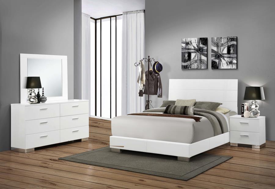 Felicity Panel Bedroom Set Glossy White Coaster Eastern King, 4 Piece FredCo