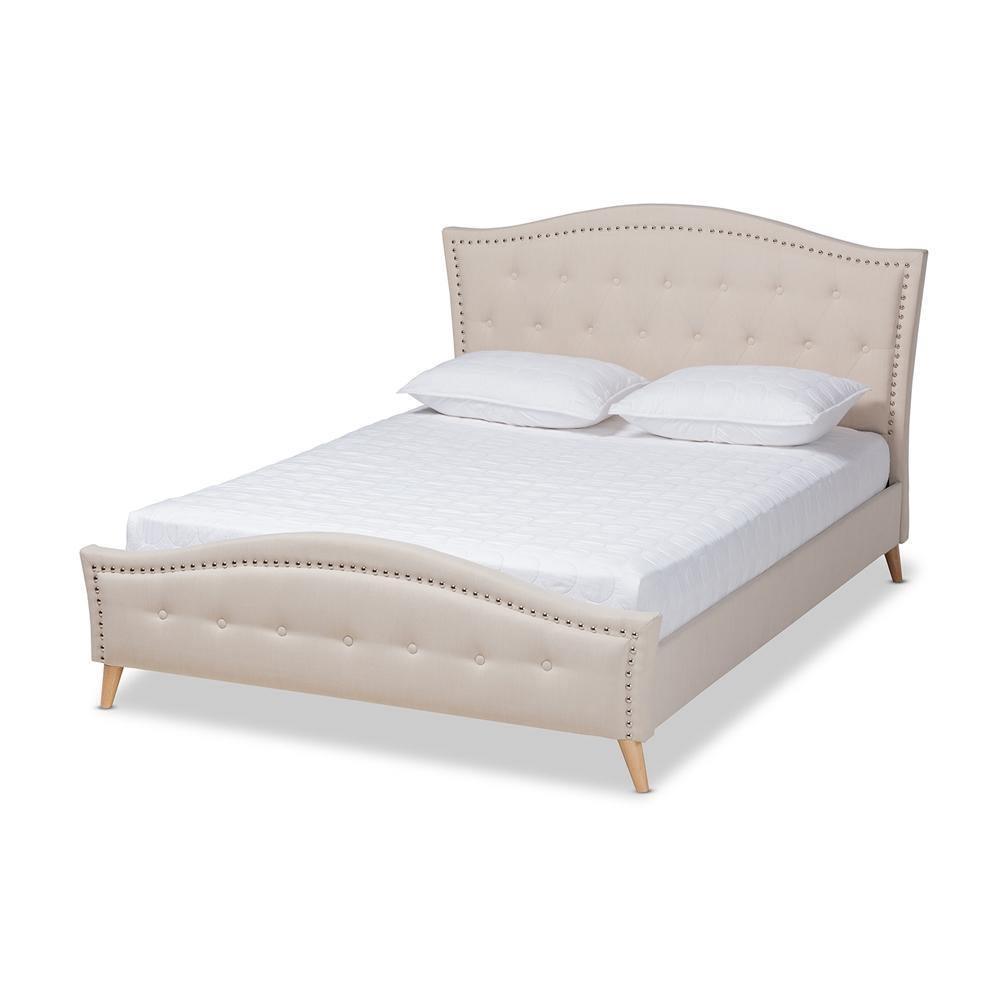 Felisa Modern and Contemporary Beige Fabric Upholstered and Button Tufted Queen Size Platform Bed FredCo