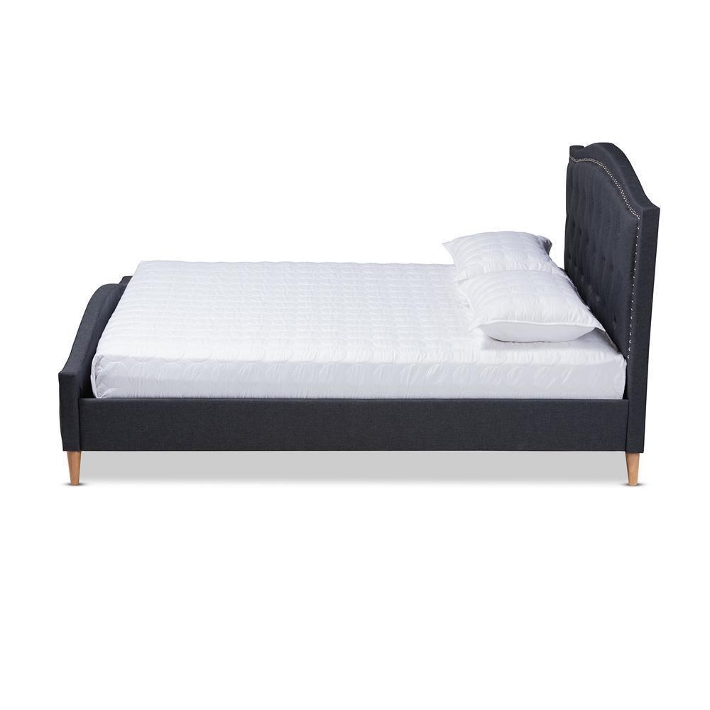 Felisa Modern and Contemporary Charcoal Grey Fabric Upholstered and Button Tufted Queen Size Platform Bed FredCo
