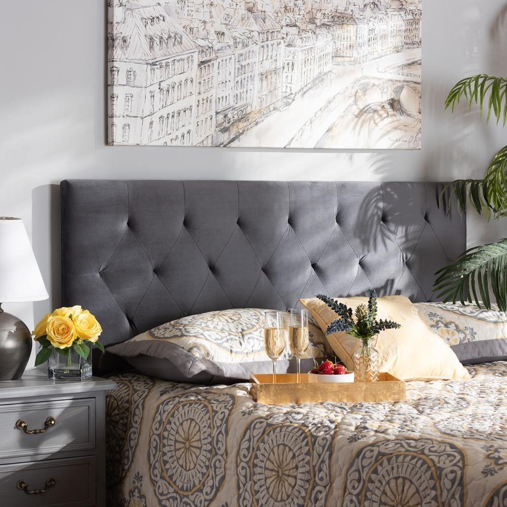 Felix Modern and Contemporary Grey Velvet Fabric Upholstered Full Size Headboard FredCo