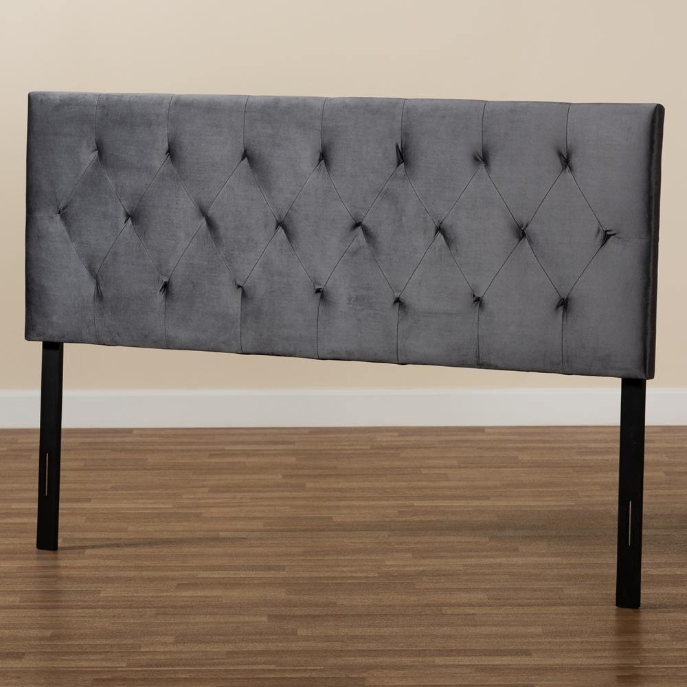 Felix Modern and Contemporary Grey Velvet Fabric Upholstered Queen Size Headboard FredCo