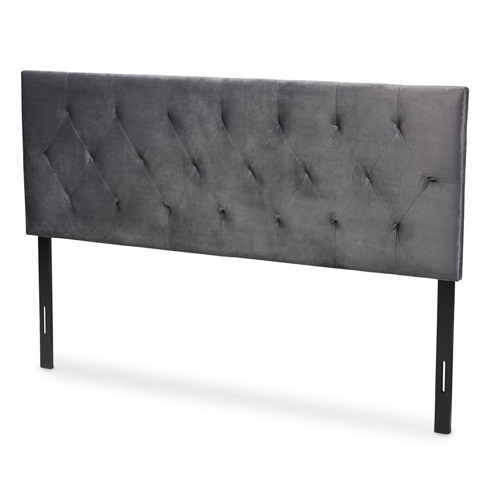 Felix Modern and Contemporary Grey Velvet Fabric Upholstered Queen Size Headboard FredCo