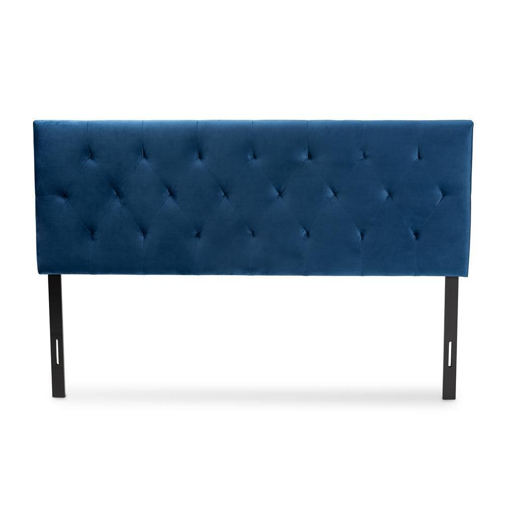 Felix Modern and Contemporary Navy Blue Velvet Fabric Upholstered King Size Headboard FredCo