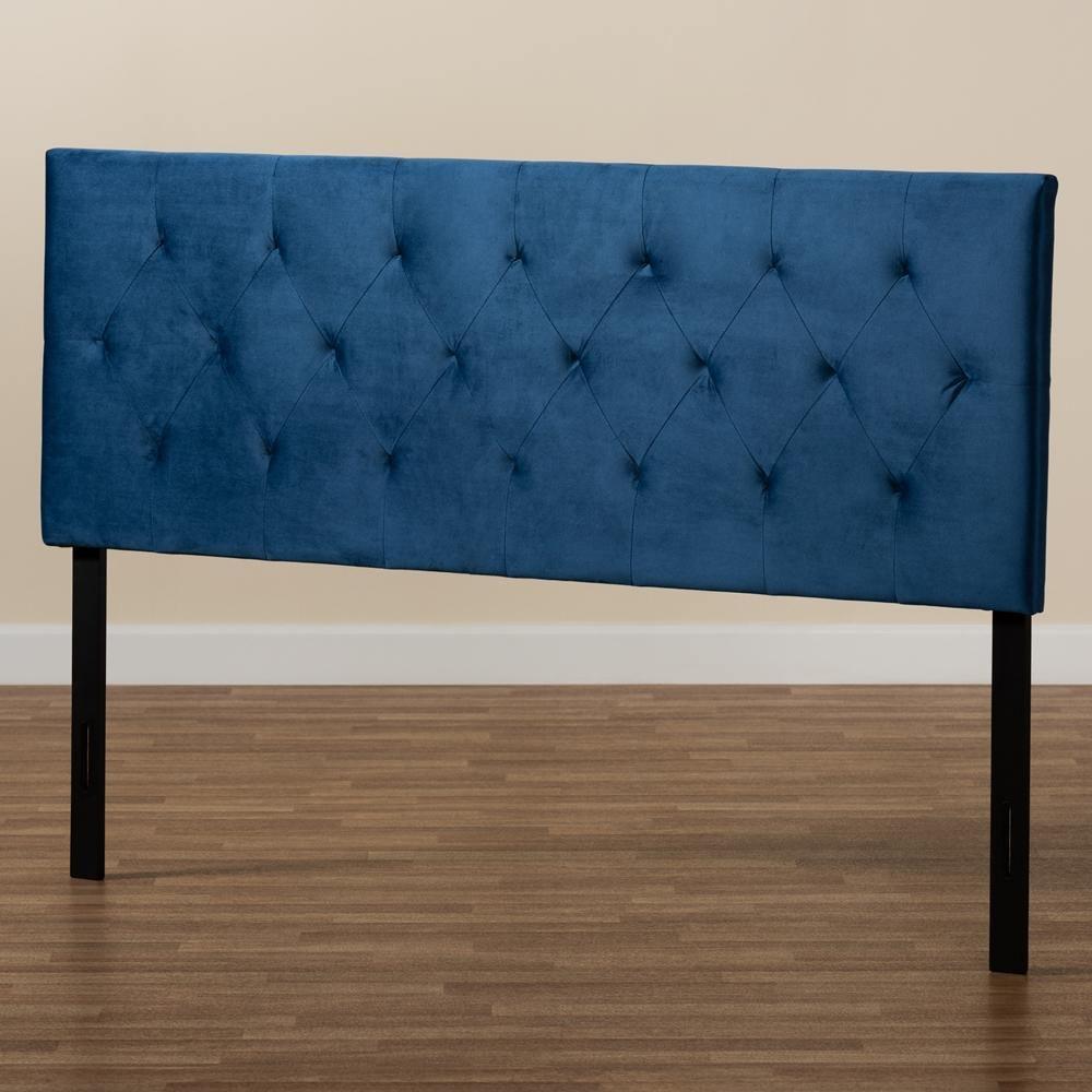 Felix Modern and Contemporary Navy Blue Velvet Fabric Upholstered Queen Size Headboard FredCo