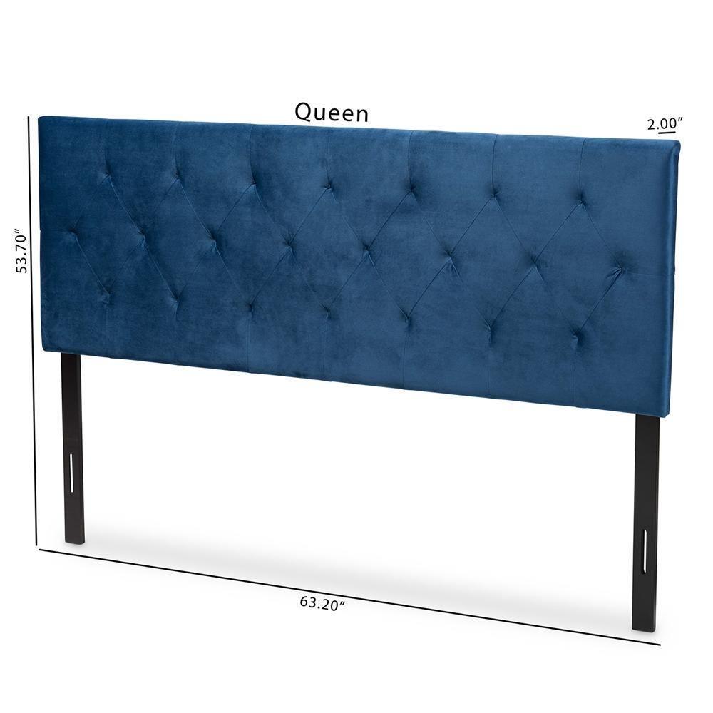 Felix Modern and Contemporary Navy Blue Velvet Fabric Upholstered Queen Size Headboard FredCo