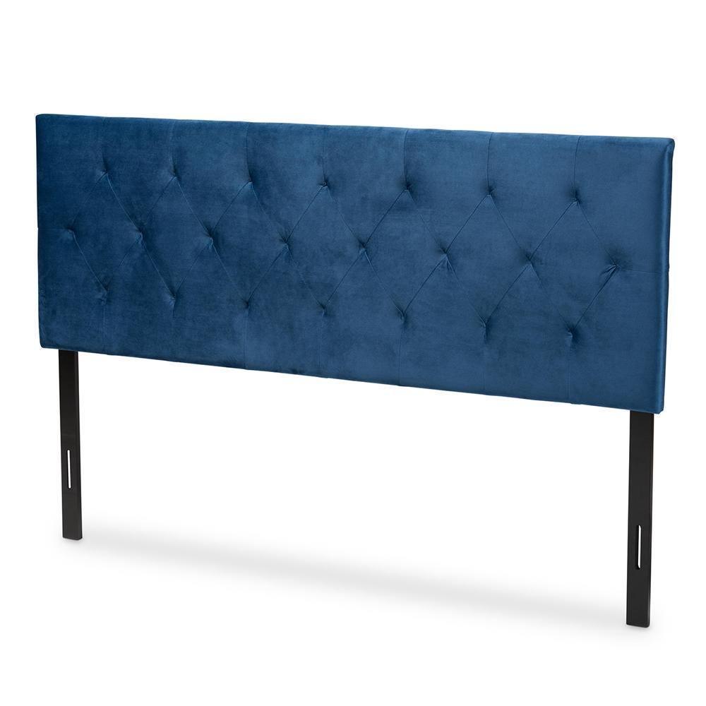 Felix Modern and Contemporary Navy Blue Velvet Fabric Upholstered Queen Size Headboard FredCo
