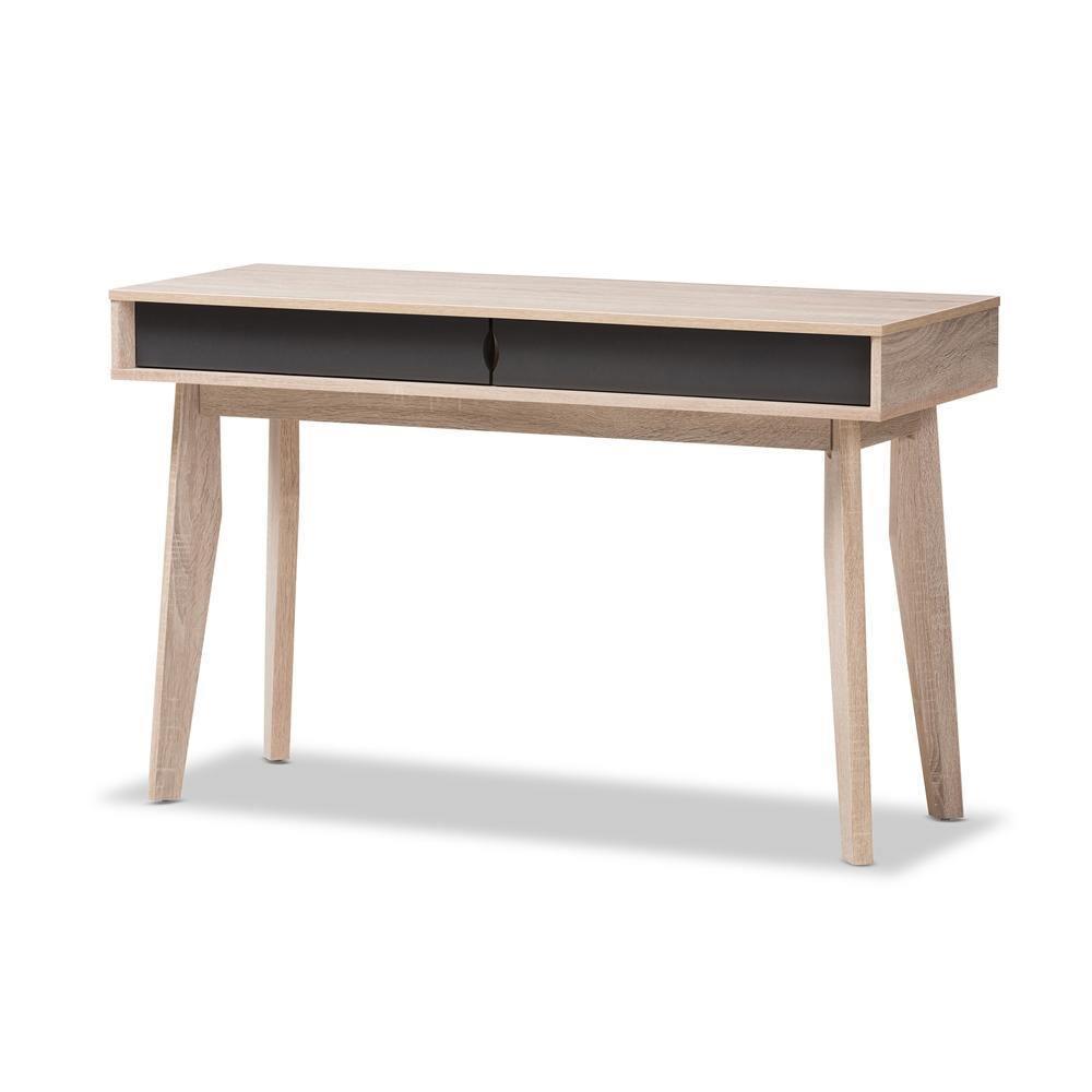 Fella Mid-Century Modern 2-Drawer Oak and Grey Wood Study Desk FredCo