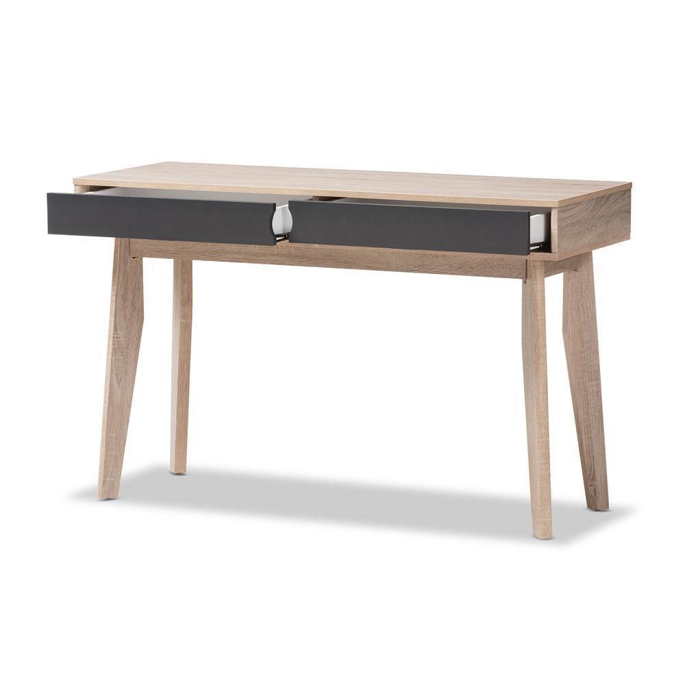 Fella Mid-Century Modern 2-Drawer Oak and Grey Wood Study Desk FredCo