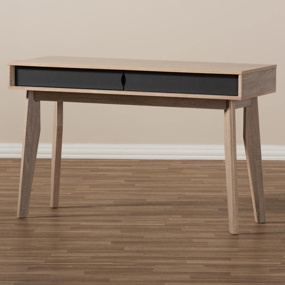 Fella Mid-Century Modern 2-Drawer Oak and Grey Wood Study Desk FredCo