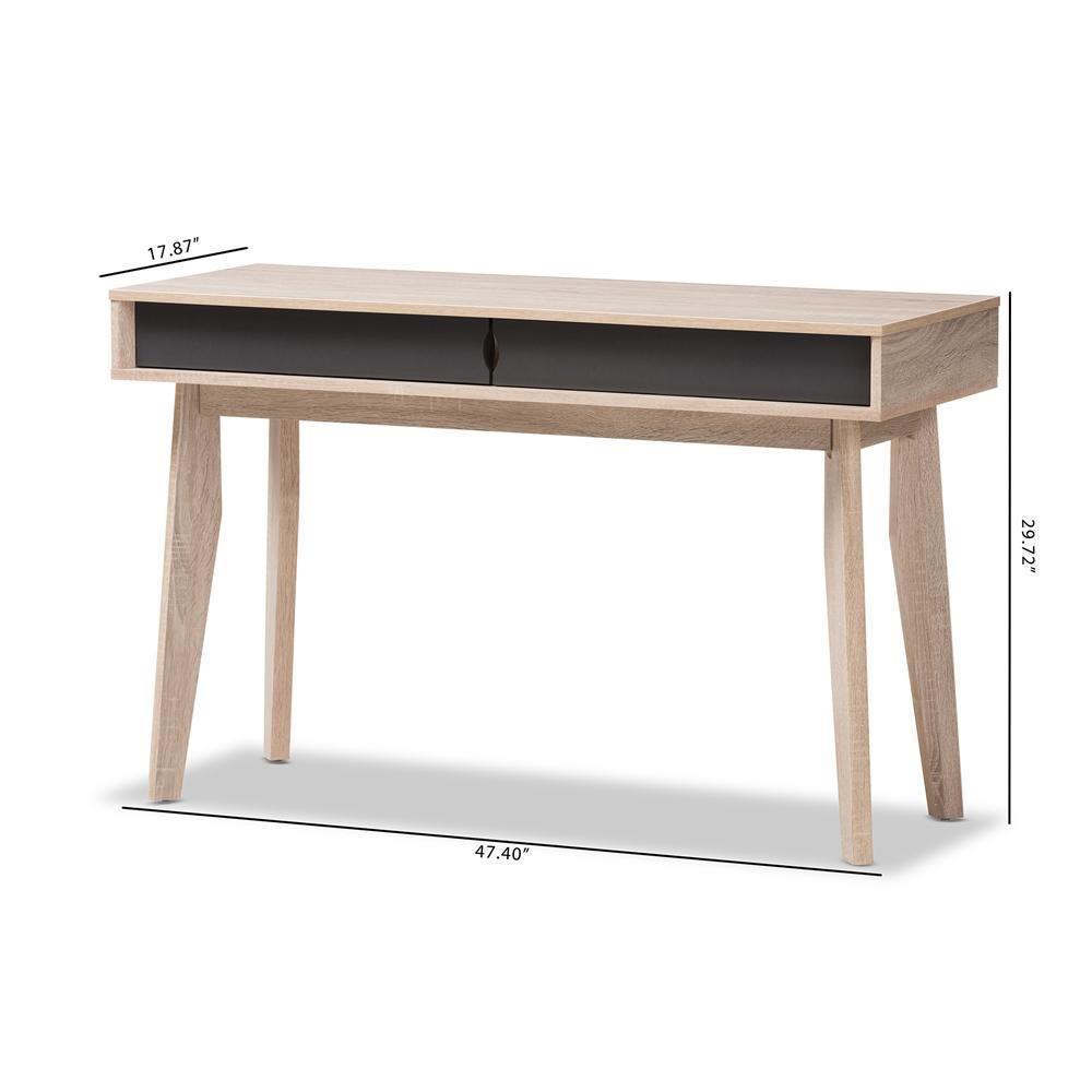 Fella Mid-Century Modern 2-Drawer Oak and Grey Wood Study Desk FredCo