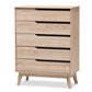 Fella Mid-Century Modern Two-Tone Oak and Grey Wood 5-Drawer Chest FredCo