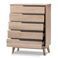 Fella Mid-Century Modern Two-Tone Oak and Grey Wood 5-Drawer Chest FredCo