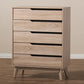 Fella Mid-Century Modern Two-Tone Oak and Grey Wood 5-Drawer Chest FredCo