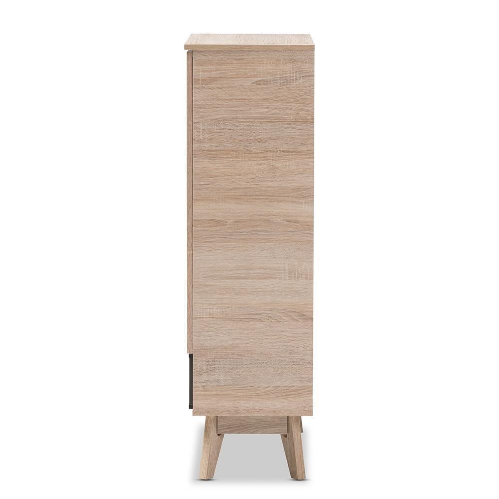 Fella Mid-Century Modern Two-Tone Oak and Grey Wood Shoe Cabinet FredCo