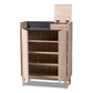 Fella Mid-Century Modern Two-Tone Oak Brown and Dark Gray Entryway Shoe Cabinet with Lift-Top Storage Compartment FredCo