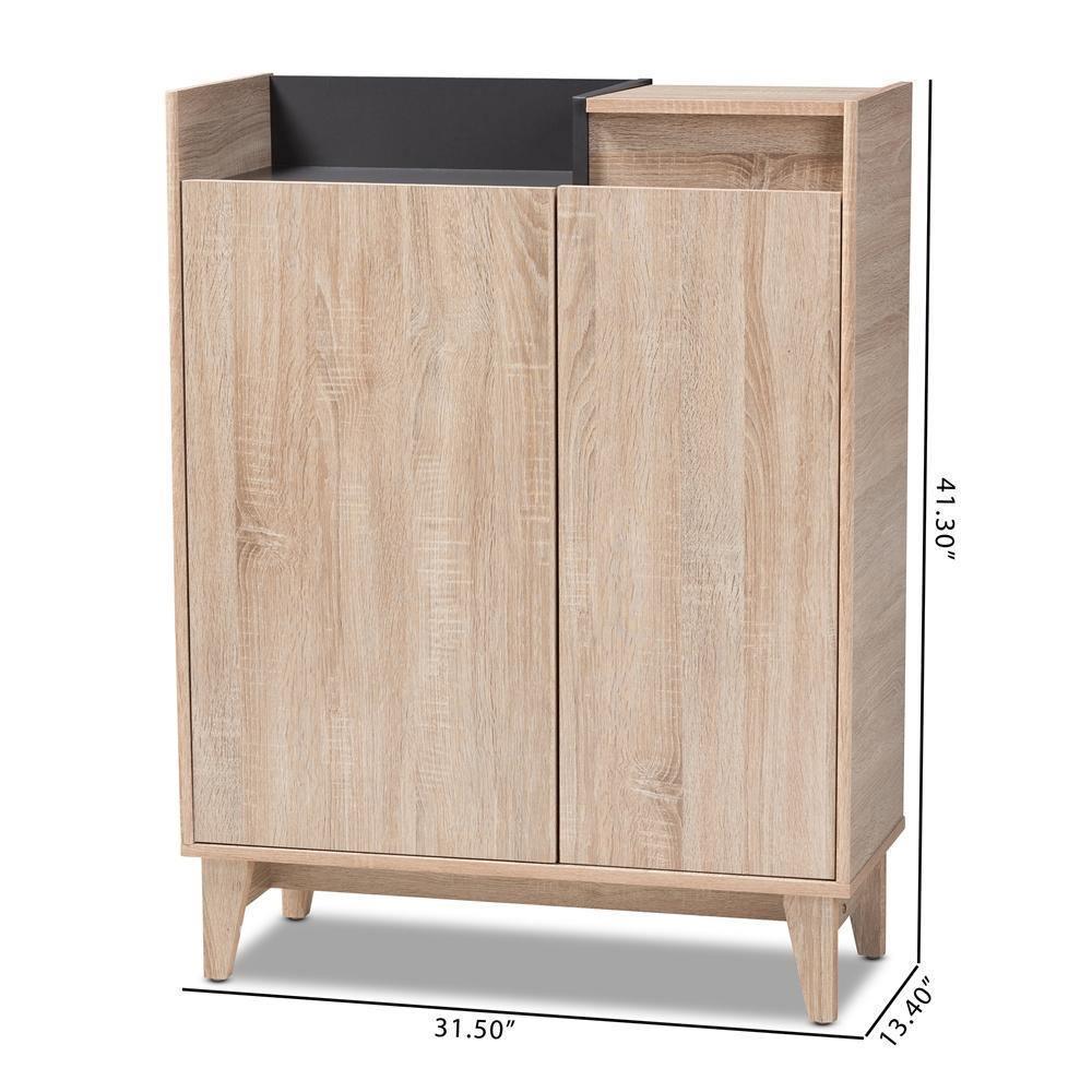 Fella Mid-Century Modern Two-Tone Oak Brown and Dark Gray Entryway Shoe Cabinet with Lift-Top Storage Compartment FredCo