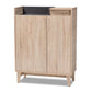 Fella Mid-Century Modern Two-Tone Oak Brown and Dark Gray Entryway Shoe Cabinet with Lift-Top Storage Compartment FredCo
