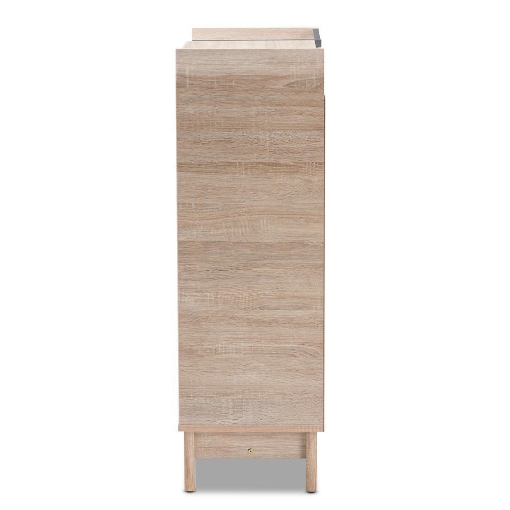 Fella Mid-Century Modern Two-Tone Oak Brown and Dark Gray Entryway Shoe Cabinet with Lift-Top Storage Compartment FredCo