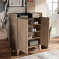 Fella Mid-Century Modern Two-Tone Oak Brown and Dark Gray Entryway Shoe Cabinet with Lift-Top Storage Compartment FredCo