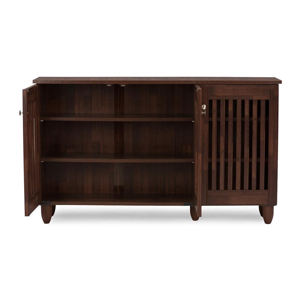 Fernanda Modern and Contemporary 3-Door Oak Brown Wooden Entryway Shoes Storage Wide Cabinet FredCo